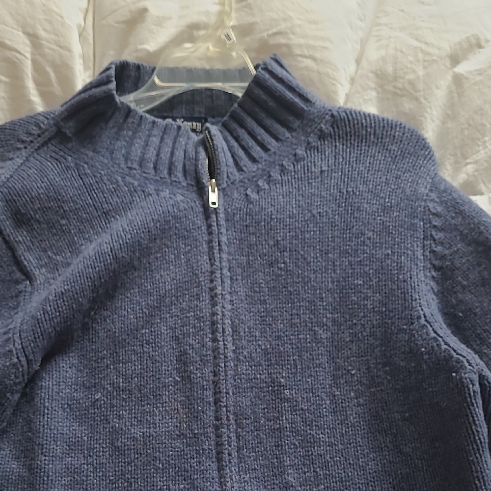Women's Blue Zip-Front Knit Cardigan Sweater
